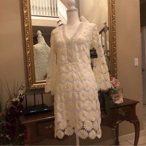 Boston Proper Daisy Lace Tunic Dress White/Yellow Size Small